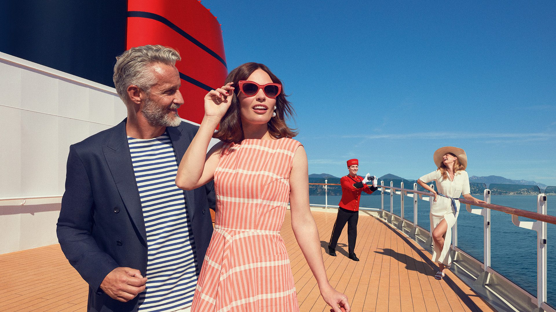 Cunard Grand Summer Sale couple on deck of ship