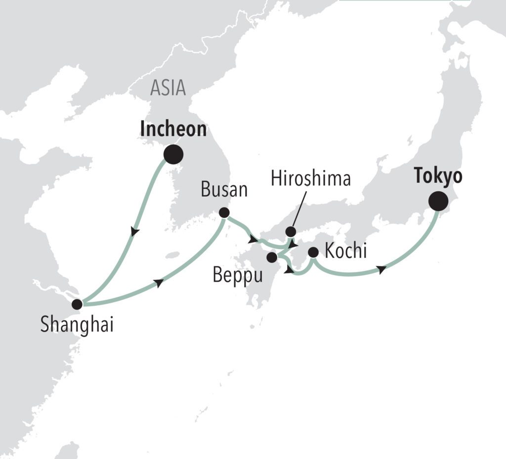 Silversea Incheon to Tokyo Map