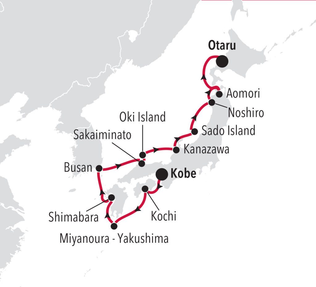 Silversea Kobe to Otaru Map