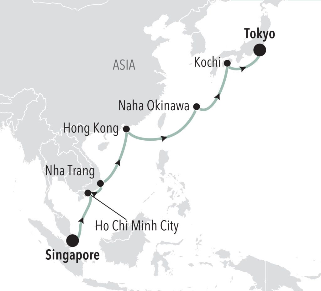 Silversea Singapore to Tokyo Map