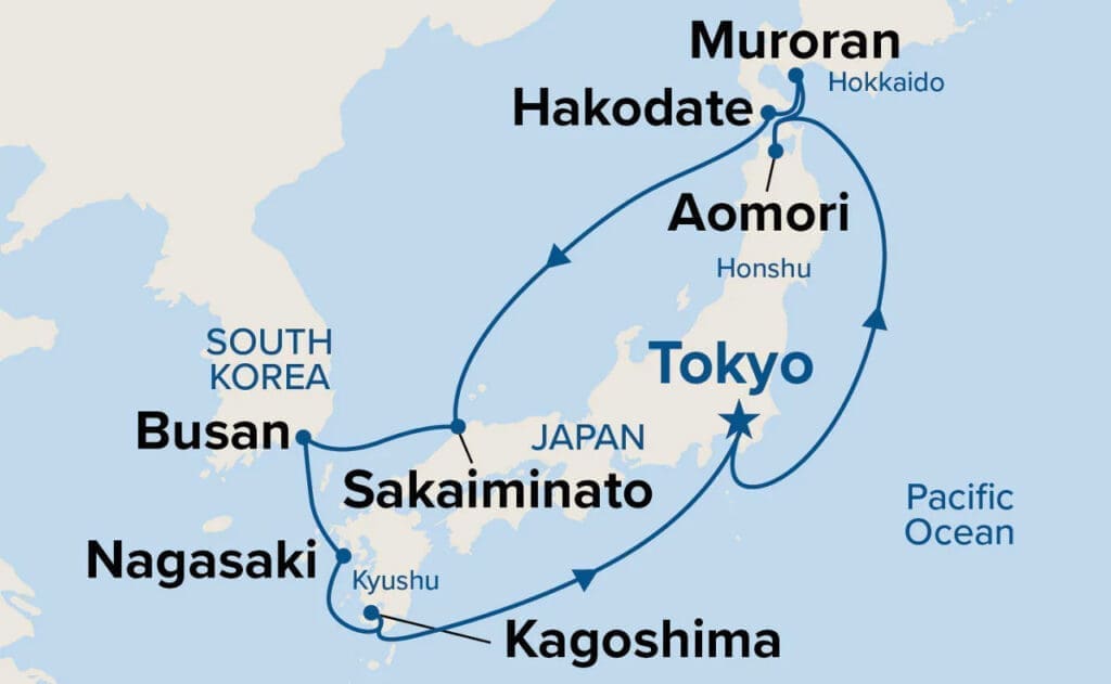 Hokkaido Cherry Blossoms on Diamon Princess Map