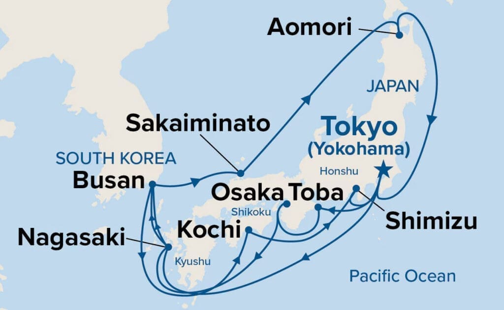 Grand Circle Japan on Diamond Princess Map