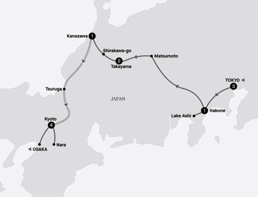 APT Tokyo to Osaka Tour Map