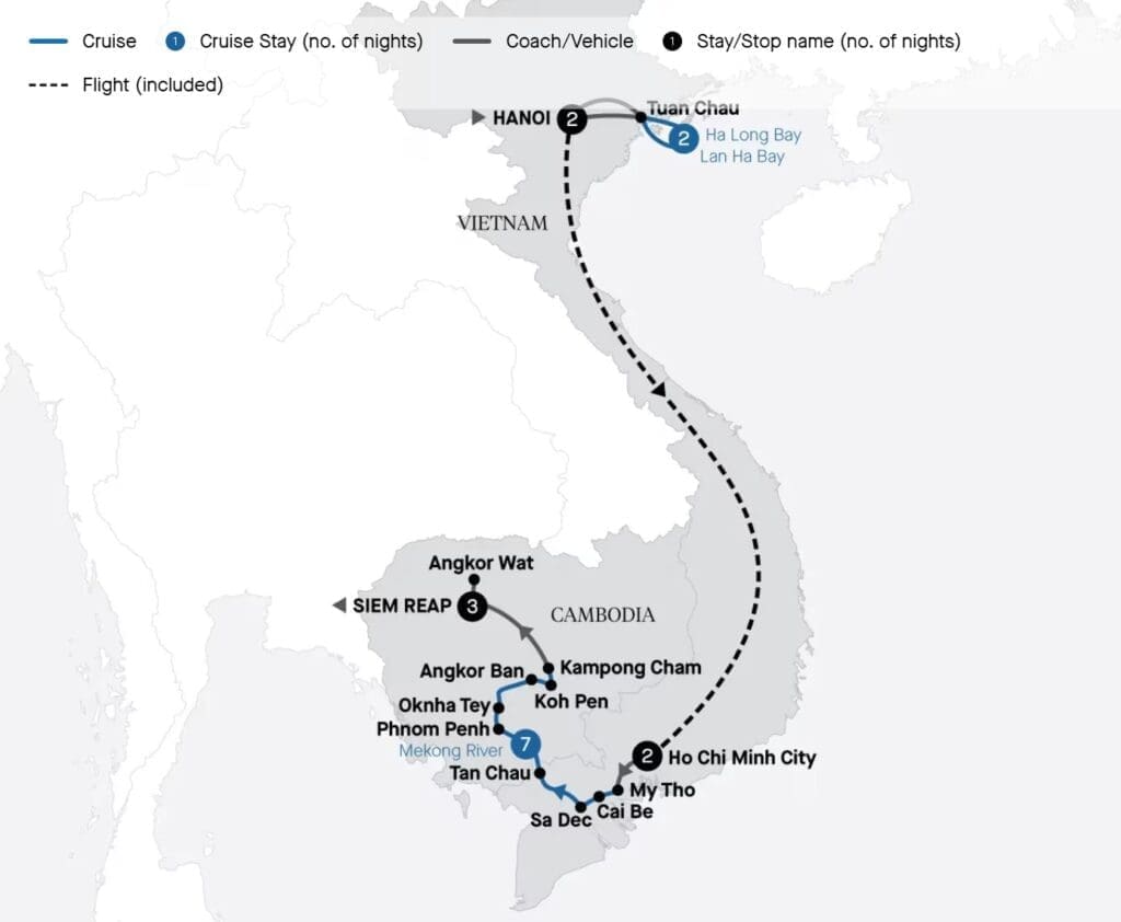 APT Hanoi to Siem Reap Map