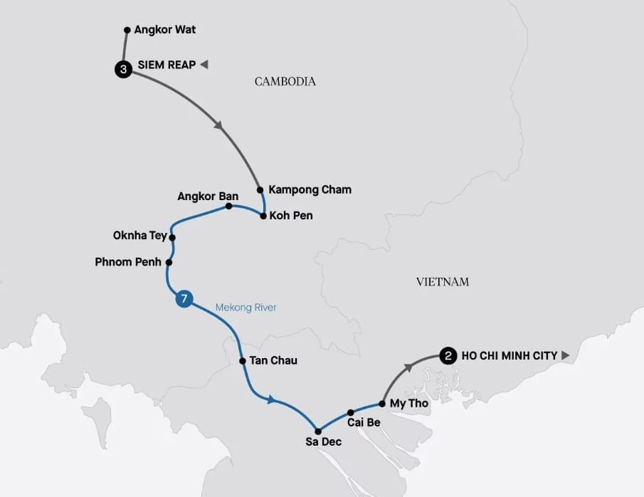Siem Reap to Ho Chi Minh map