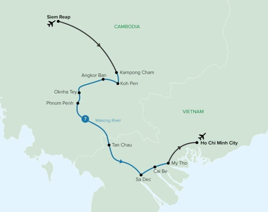 Siem Reap to Hi Chi Minh City Map