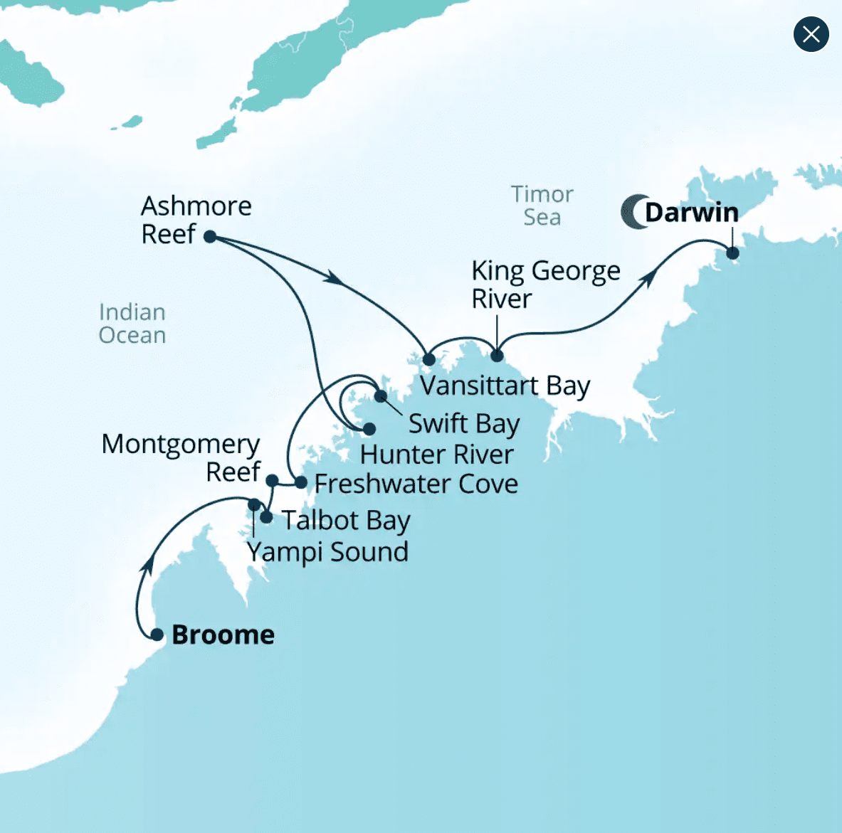 Seabourn Broome to Darwin August 2026 Map