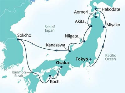 Seabourn Tokyo to Osaka Map